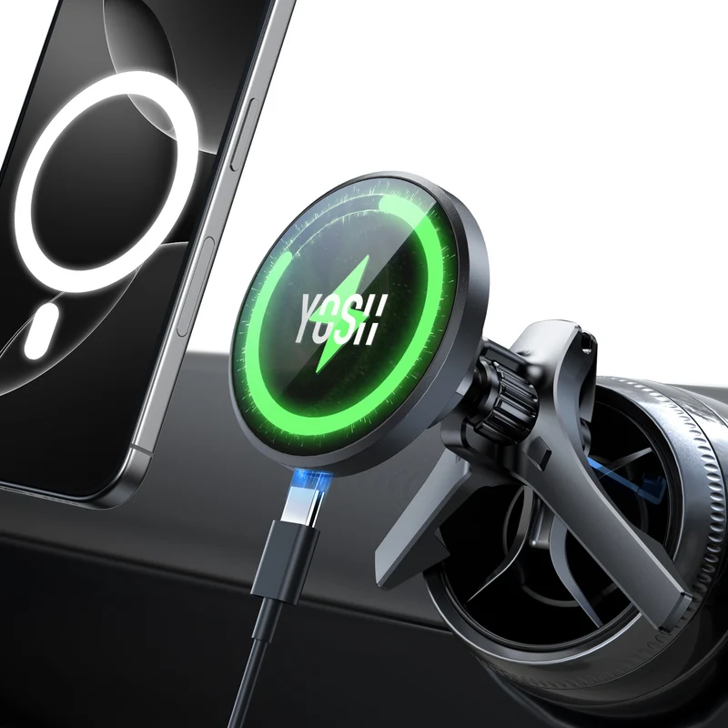 YOSH MagSafe Car Charger Mount Round Air Vent for Mercedes Benz Audi BMW Mini Cooper, 15W Fastest Charging Magnetic Car Phone Holder Charger, Perfect for iPhone 17/16/15/14/13/12 Series & Mag-Safe Case