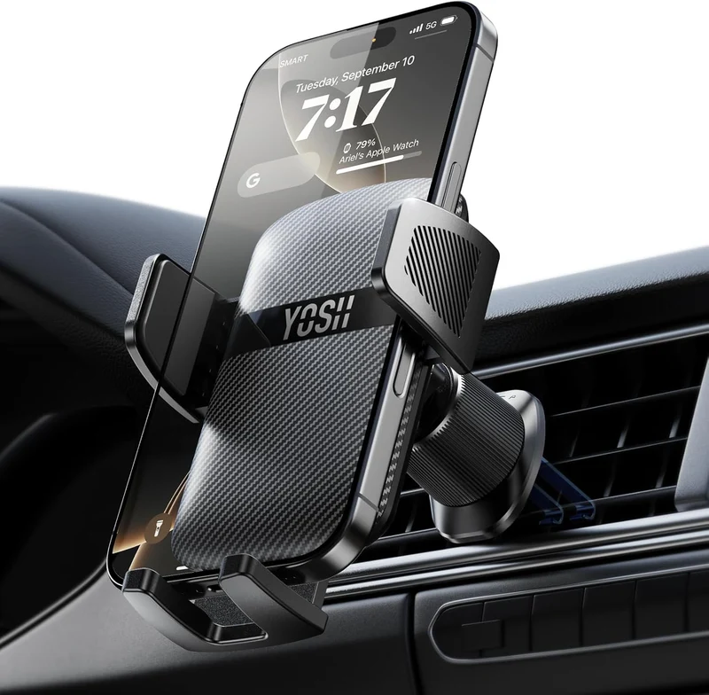 YOSH Car Phone Holder Air Vent, Upgrade 360° Rotation Car Phone Mount with Adjustable Ultra-Stable Clamp, iPhone Holder for iPhone 17 16 15 14 13 12 11 Pro max X Samsung S24 S23 etc