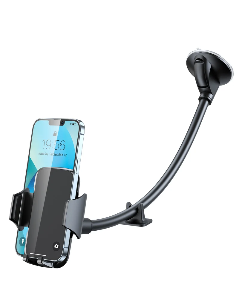 YOSH Windscreen Car Phone Holder, Adjustable Windshield Phone Mount with Long Arm Gooseneck & Strong Suction Cup, Car Cradle for Mini Van for iPhone 17 16 15 14 13 12 Samsung