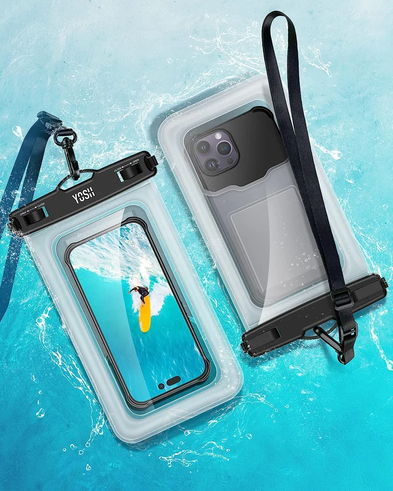 YOSH IPX8 Waterproof Phone Pouch Floating [Big Phone Friendly], 2-Pack Floatable Waterproof Case for Swimming Adjustable Lanyard for iPhone 17 16 Pro Max Samsung S26 Ultra up to 7.0 inch- Transparent