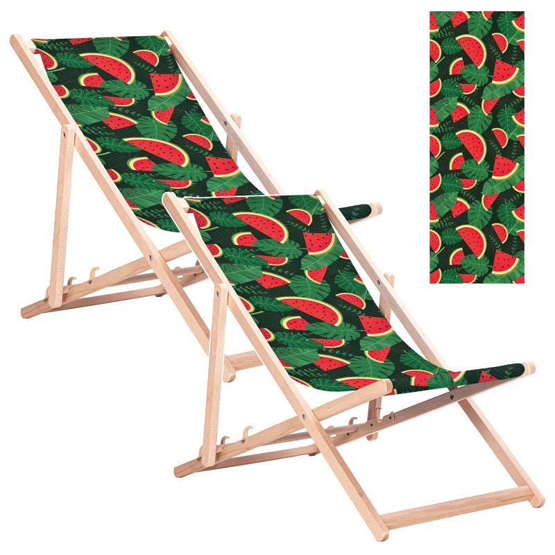 Klassischer Liegestuhl aus Buchenholz GreenBlue GB183 mit Wassermelonen-Aufdruck, 2 Stück