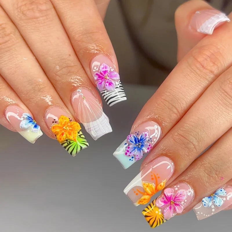 Tropische Florale Acryl Nagelkunst Erweiterungen Karnz