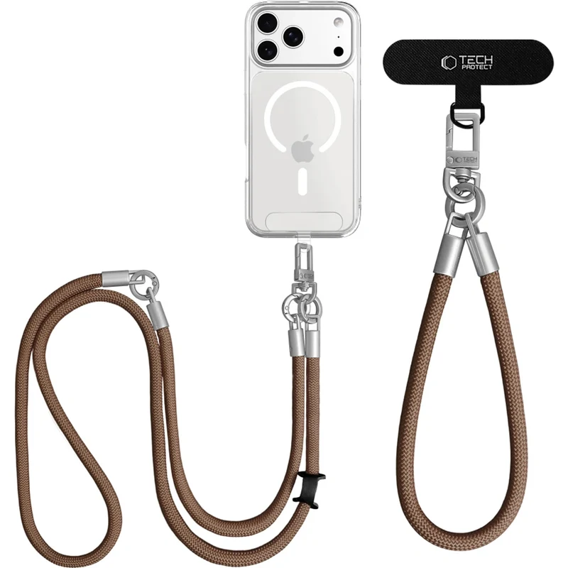 Handy-Schlüsselband für Telefon Tech-Protect C10S Rope Crossbody Wrist, Braun