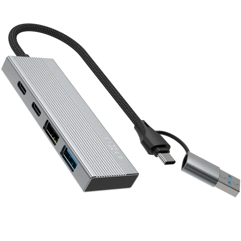 Hub, Adapter 1x USB-A 2.0 480 Mbps, 1x USB-A 3.0 5 Gbps, 2x USB-C 2.0 480 Mbps, Fixed Hub Port 4in1, Grau