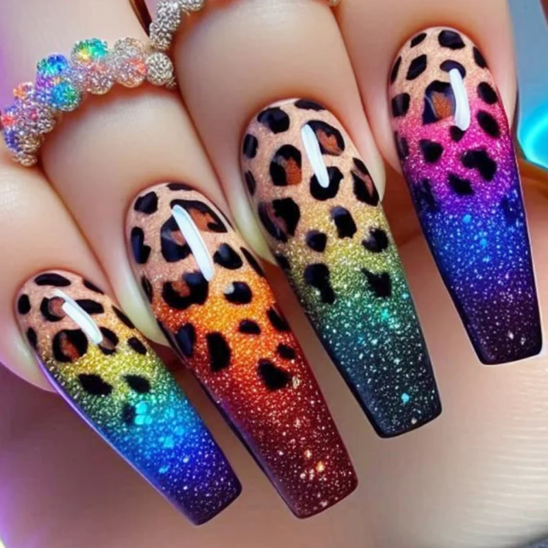 Ombre Leopard Print Nagelkunst Extensions Karnz