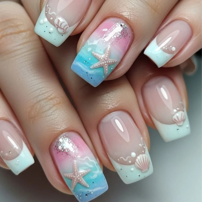 Ozean-inspirierte Gel-Nagelkunst-Erweiterungen Karnz
