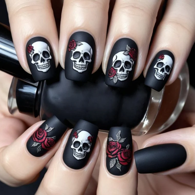 Skull und Rose Acryl Nagelkunst Verlängerungen Karnz
