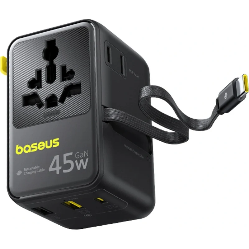 Adapter Reise / Netzladegerät Baseus PicoGo AG11 45W 6-in-1 EU/UK/US/AU/JP/CN + Kabel, Schwarz