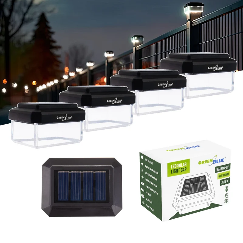 GreenBlue LED-Solarlampe für Pfosten, 60 x 40 mm, Briefumschlag-Abdeckung, 3200 K, GB125 WW, 4 Stück