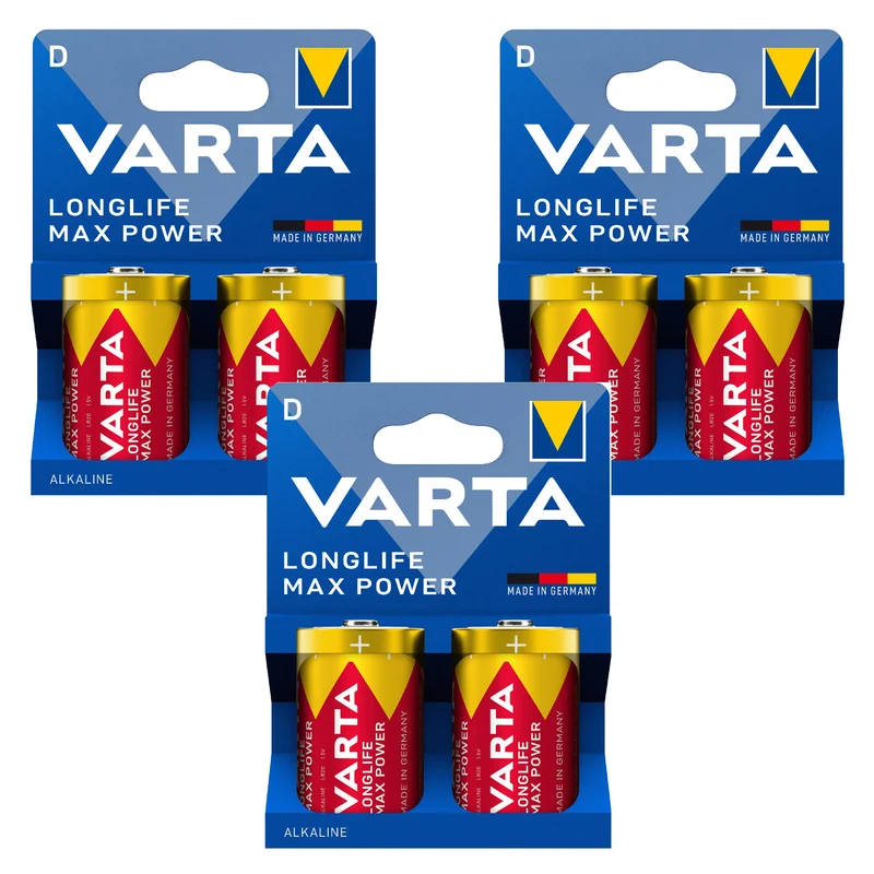 6x R-20-Batterie (R20 D), 1,5 V, Alkali, Varta Longlife Max Power