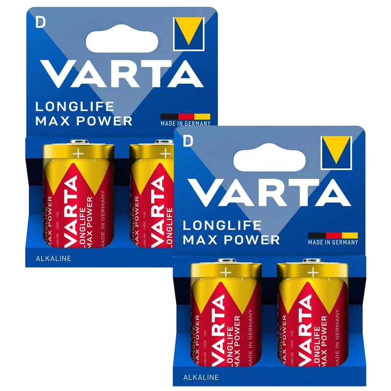 4x R-20-Batterie (R20 D), 1,5 V, Alkali, Varta Longlife Max Power