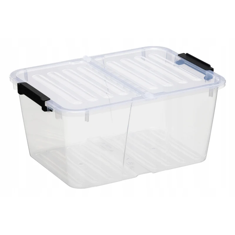 Plast Team Home Box Flex 15L Doppeldeckelbehälter, Klappdeckel, Sicherheitsclips, transparent, 23010800
