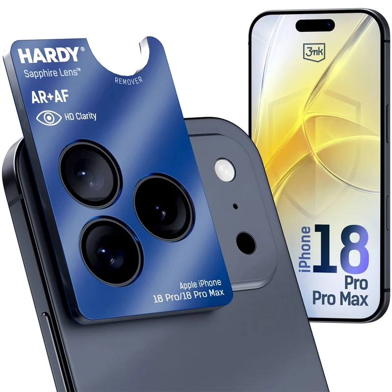 Saphirglas für die Kamera mit Applikator für iPhone 18 Pro Max / 18 Pro, 3mk Hardy Sapphire Lens, Schwarz