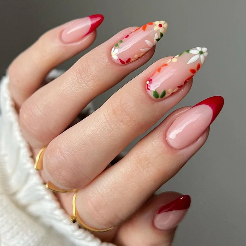 Floral Französische Spitze Falsche Nagelkunst Karnz